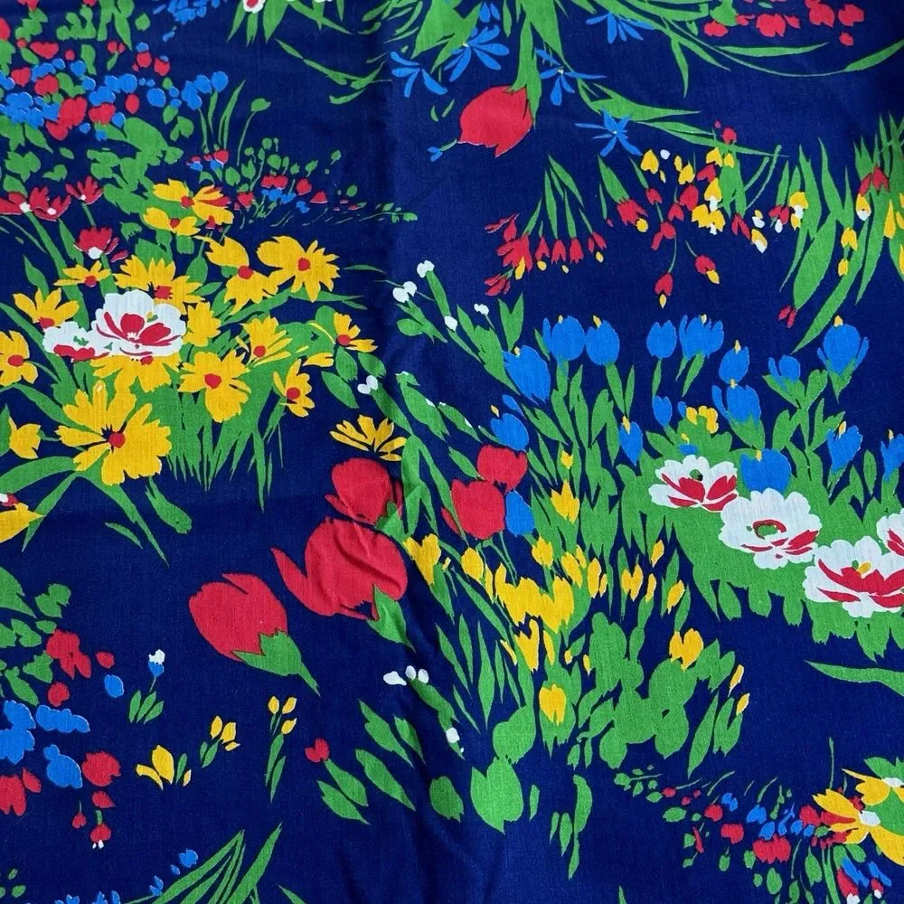 Vtg Leon B Rosenblatt Textile Vibrant Red Yellow Green Blue Floral Garden 96